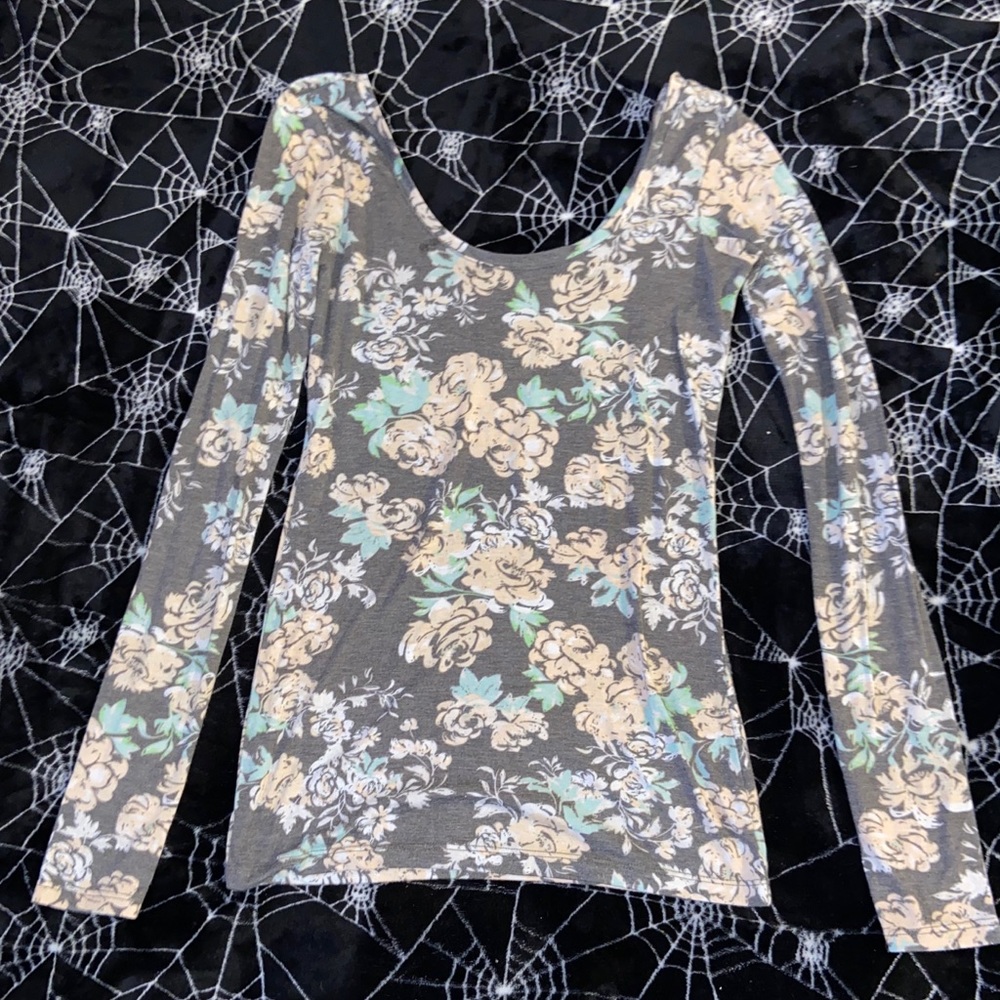 Wide scoop neck long sleeve tee